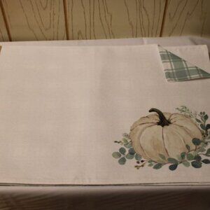 Robert Stanley  Pumpkin & Plaid Fall Reversible Placemats - New